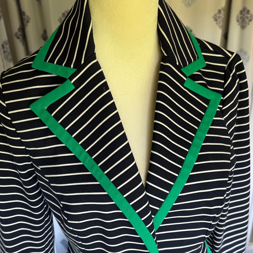 Navy Striped Skirt Suit with Green Accents - Picture 3 of 6